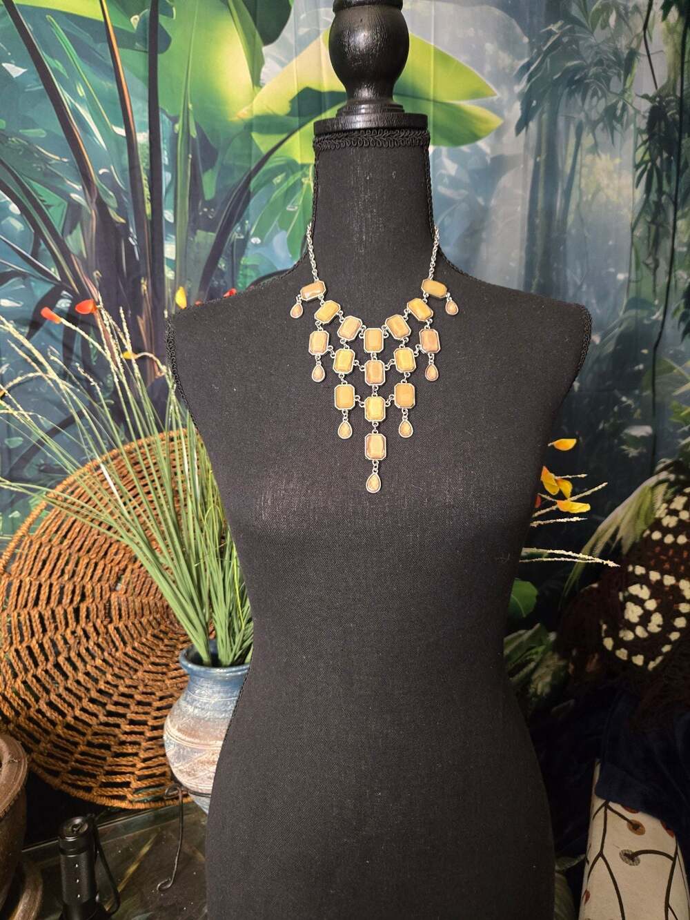 NY & Company Statement Bib Necklace with Yellow Ombre Faceted Cabochons